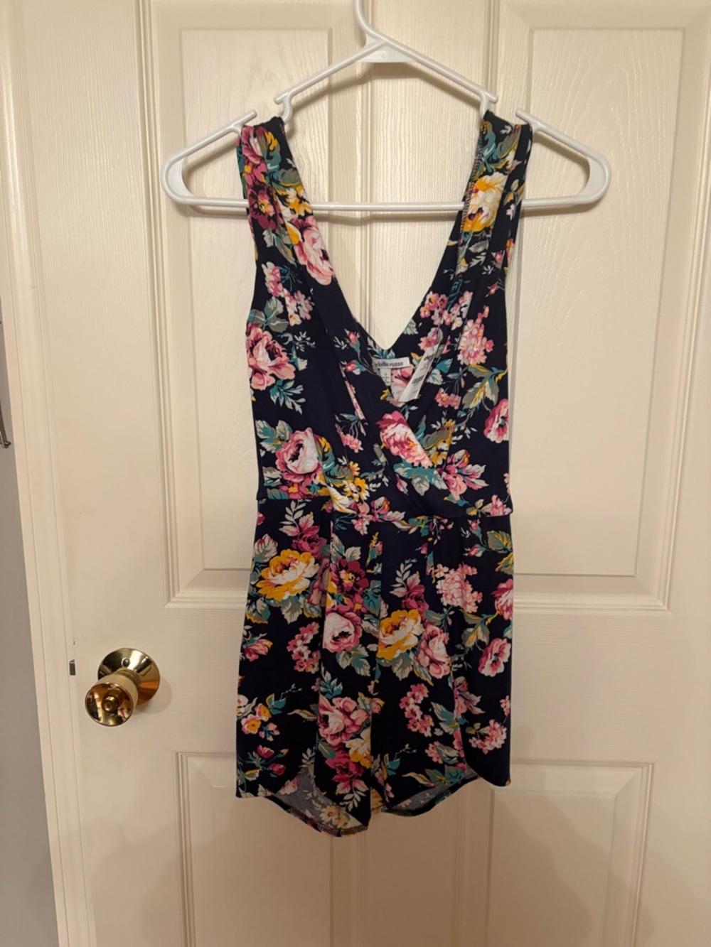 Charlotte Russe Navy Floral Surplice Romper